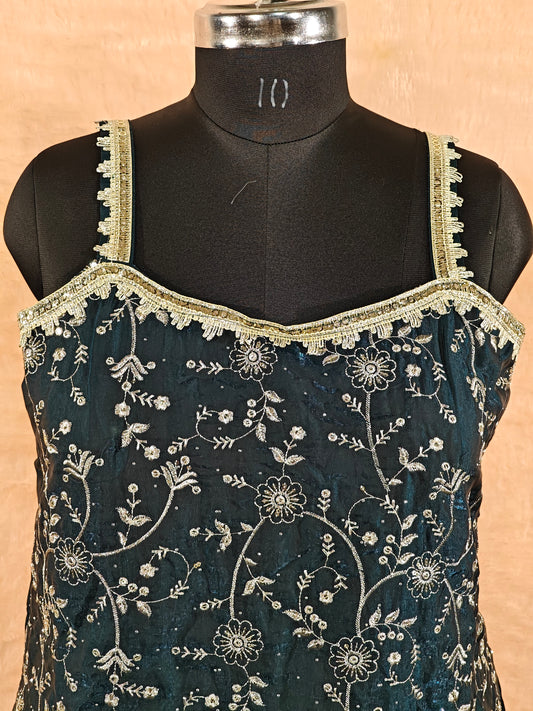 Elegant Deep teal Embroidered Sharara suit set