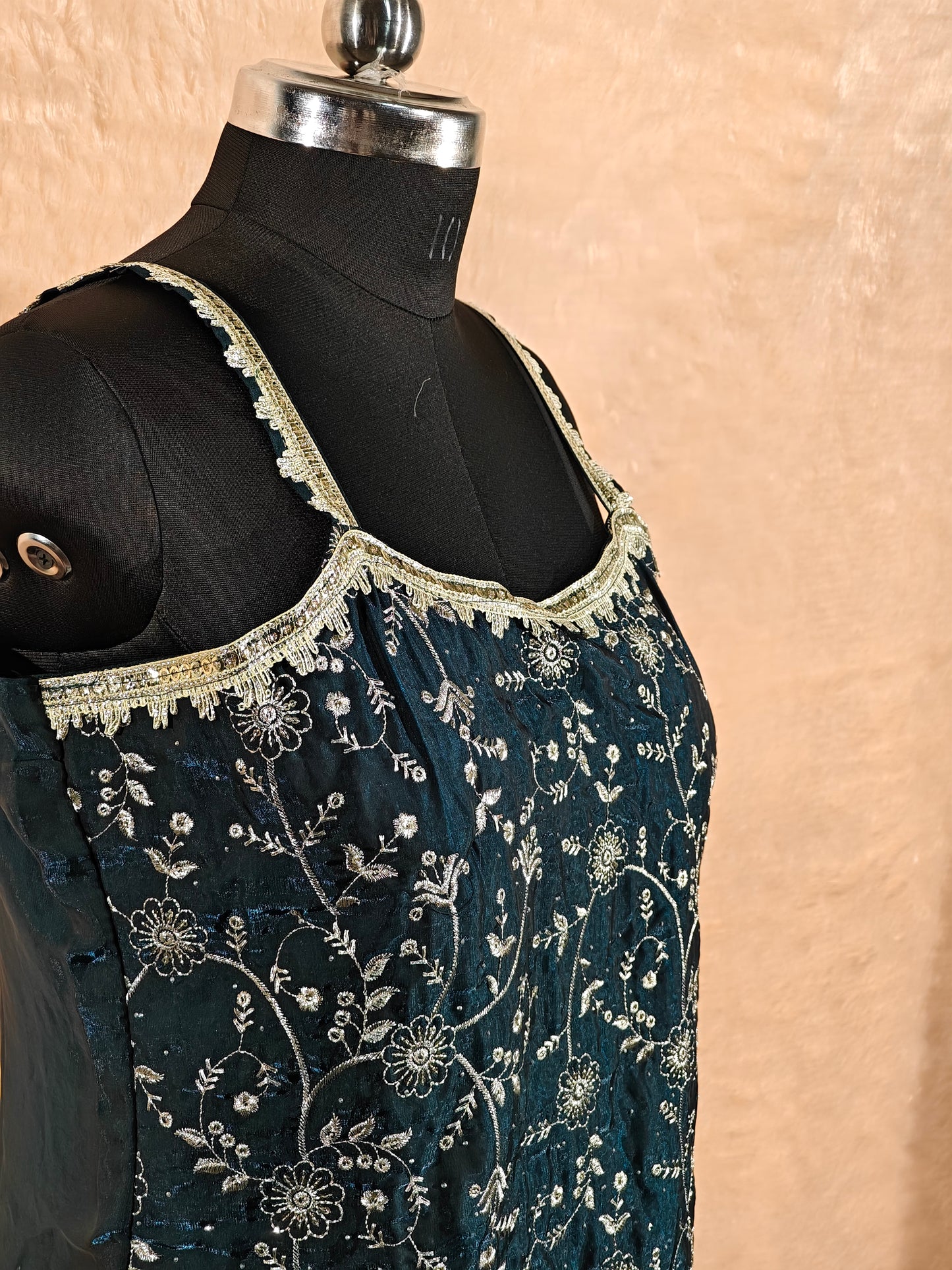 Elegant Deep teal Embroidered Sharara suit set