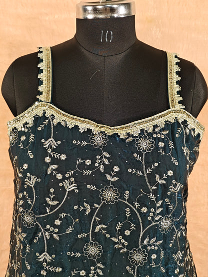 Elegant Deep teal Embroidered Sharara suit set