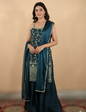 Elegant Deep teal Embroidered Sharara suit set
