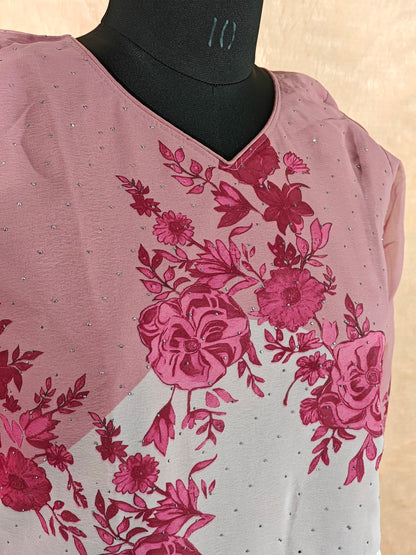 Floral Pink and White Anarkali Suit