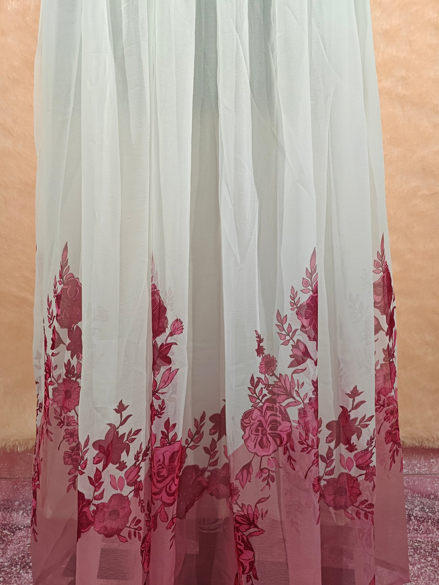 Floral Pink and White Anarkali Suit
